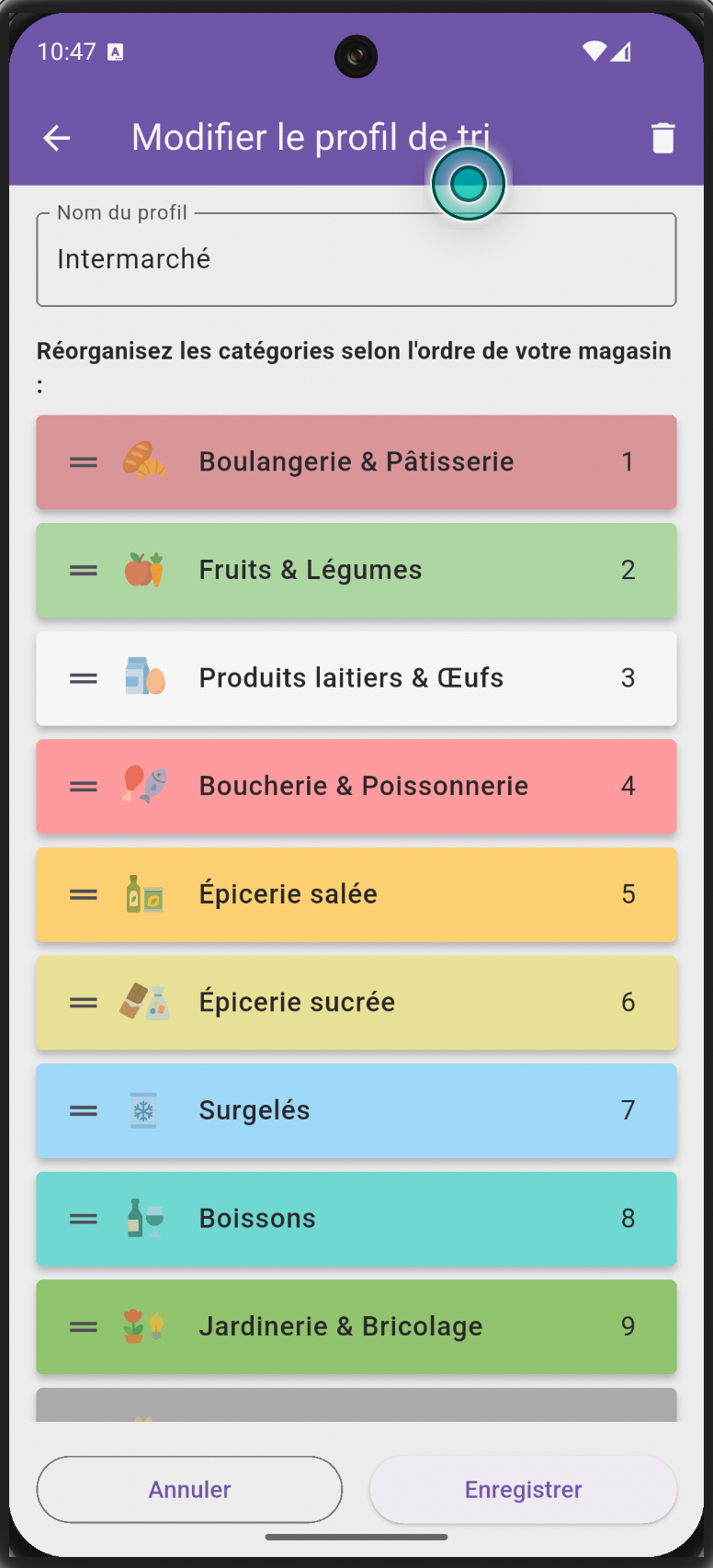 Profil de tri par magasin