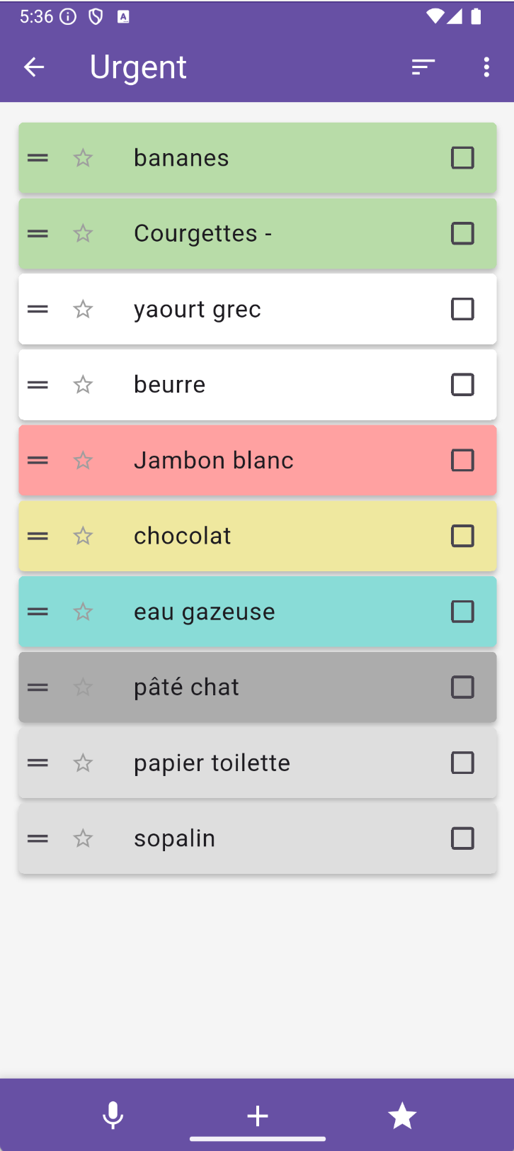 Liste de courses colorée